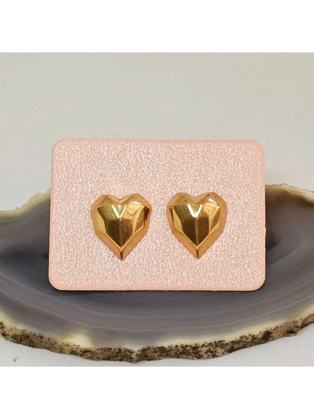 925 Sterling Silver Vermeil Hammered Heart Stud Earrings Minimalist Small Post